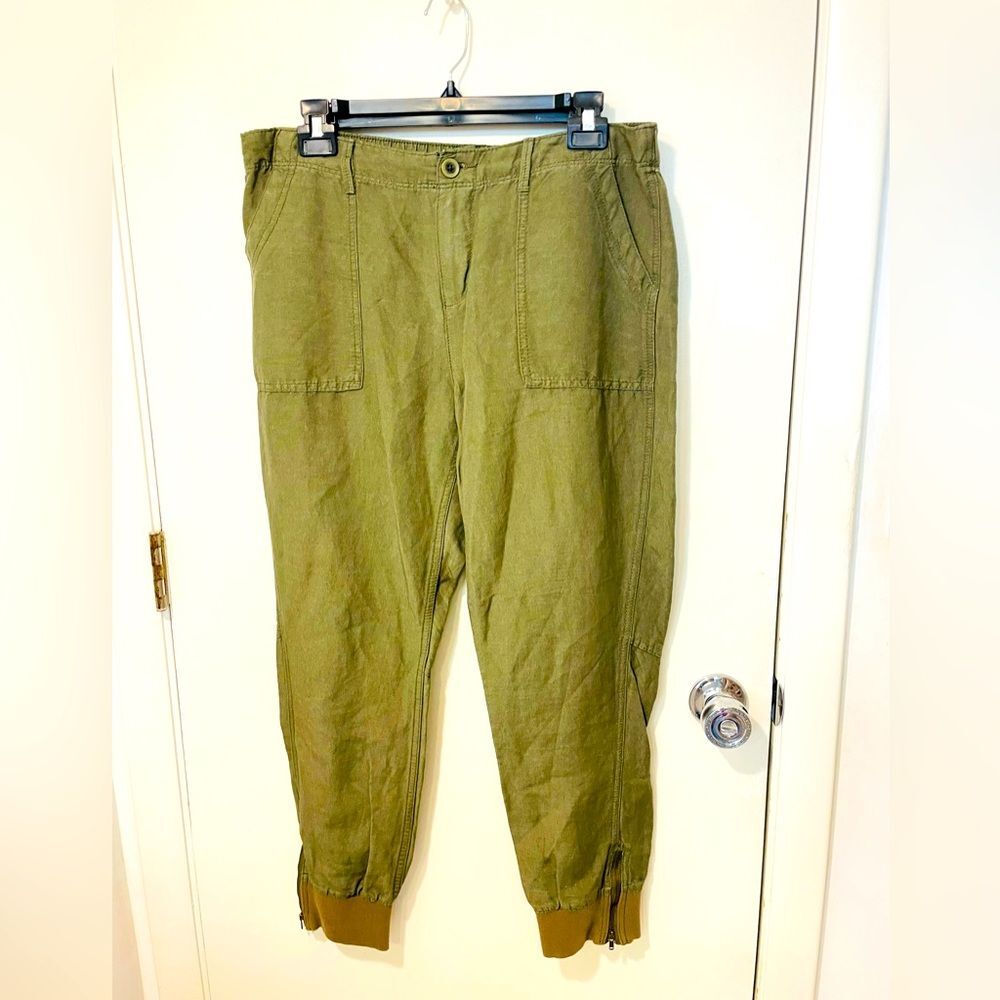Old navy ladies olive green cargo-style jogger pants linen sz 10